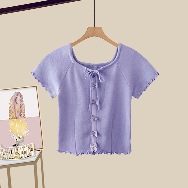 Modni ženski ljetni komplet za 2025. godinu, novi, za smanjenje dobi, majica kratkih rukava, visoki struk, mrežasta suknja od dva dijela, trendi set