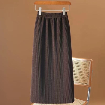 Дамска пола от шенил с висока талия Elasto, есенно-зимна, нова, А-силует, над коляното, с цепка и средна дължина до ханша