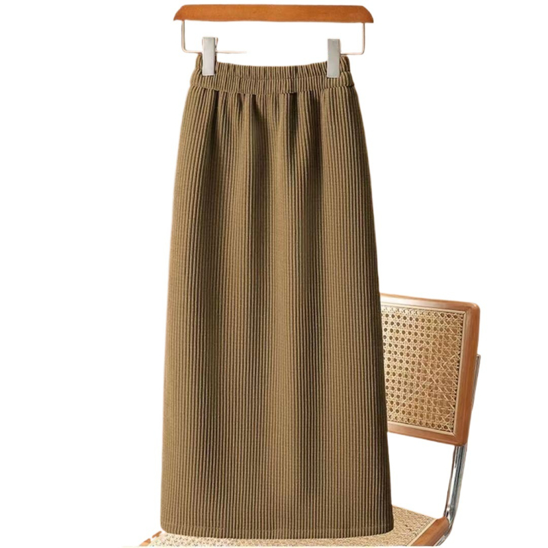 Dámska jesenná a zimná ženilková sukňa s vysokým pásom, strih A, nad kolená, stredne dlhá, s rozparkom