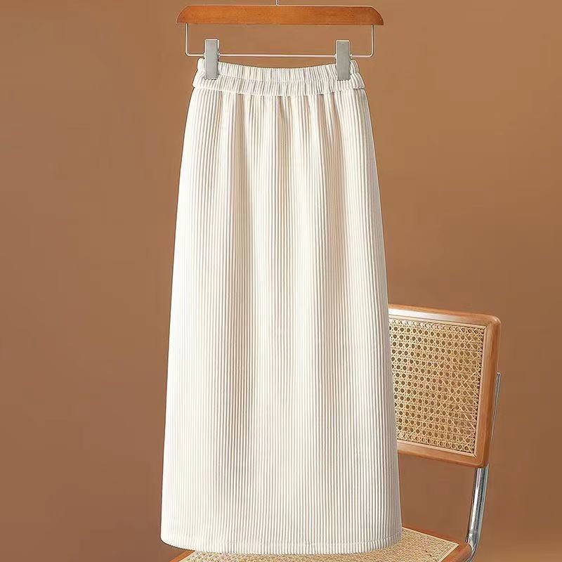 Dámska jesenná a zimná ženilková sukňa s vysokým pásom, strih A, nad kolená, stredne dlhá, s rozparkom