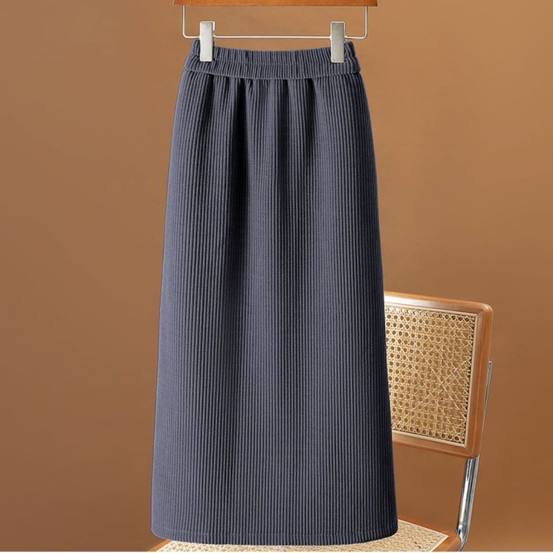 Dámska jesenná a zimná ženilková sukňa s vysokým pásom, strih A, nad kolená, stredne dlhá, s rozparkom