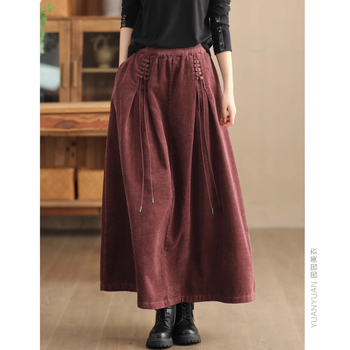 Есенна нова ретро памучна кадифена пола, дамска еластична талия, голяма кадифена рокля с люлееща се пола 258