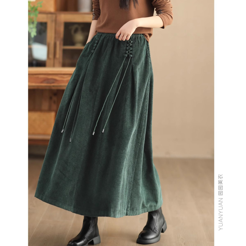 Есенна нова ретро памучна кадифена пола, дамска еластична талия, голяма кадифена рокля с люлееща се пола 258