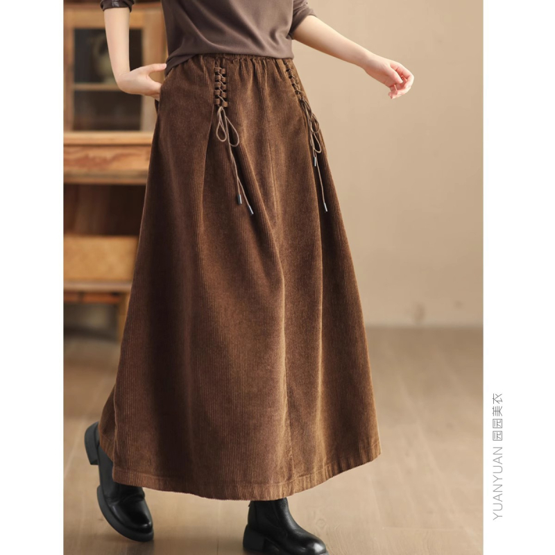 Есенна нова ретро памучна кадифена пола, дамска еластична талия, голяма кадифена рокля с люлееща се пола 258