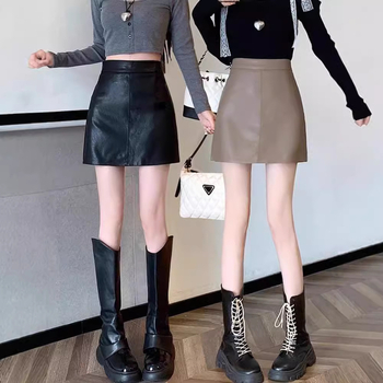 Μαύρη μικρή δερμάτινη φούστα, γυναικεία, 2024, νέα, λεπτή δερμάτινη φούστα με ψηλή μέση, αντιολισθητική φούστα στους γοφούς