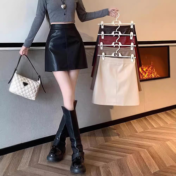 Μαύρη μικρή δερμάτινη φούστα, γυναικεία, 2024, νέα, λεπτή δερμάτινη φούστα με ψηλή μέση, αντιολισθητική φούστα στους γοφούς