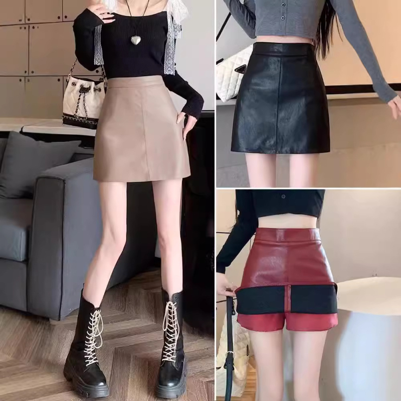 Čierna malá kožená sukňa s vysokým pásom, dámska nová úzka kožená sukňa s protišmykovým vzorom, jeseň a zima 2024