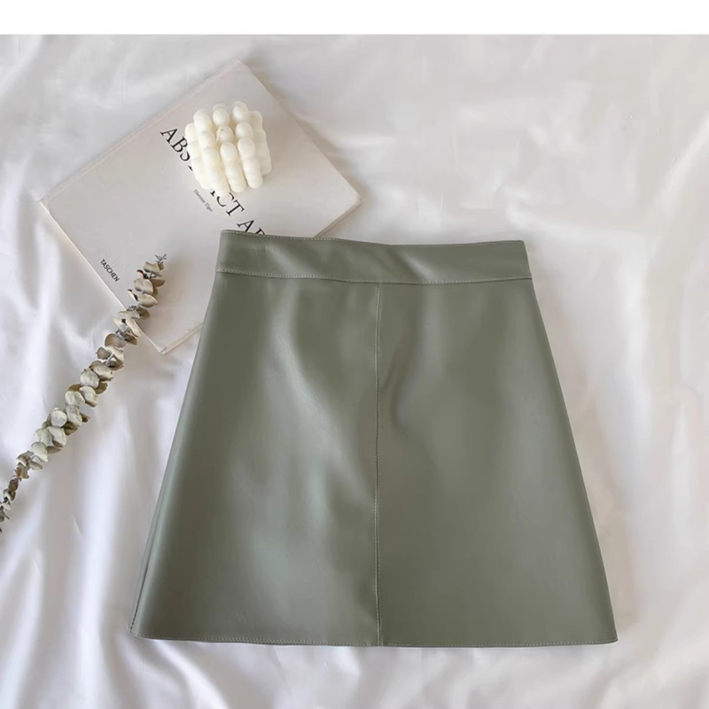 Čierna malá kožená sukňa s vysokým pásom, dámska nová úzka kožená sukňa s protišmykovým vzorom, jeseň a zima 2024