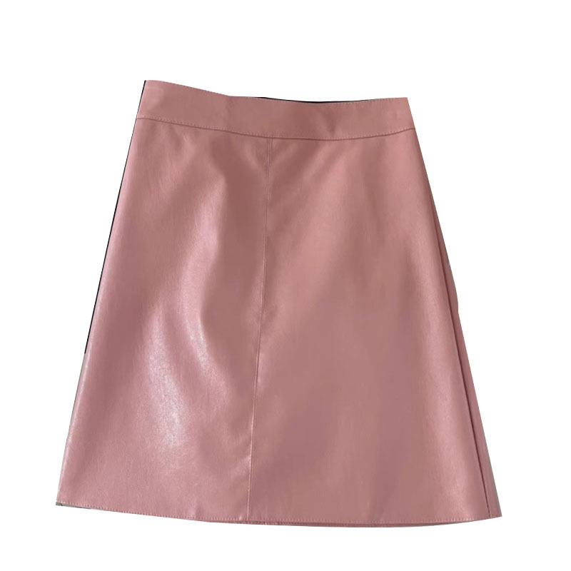 Čierna malá kožená sukňa s vysokým pásom, dámska nová úzka kožená sukňa s protišmykovým vzorom, jeseň a zima 2024