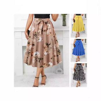 Cezhraničná horúca potlačená vlnová bodkovaná sukňa s opaskom