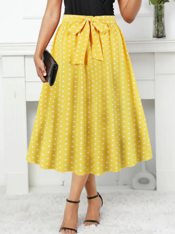 Cezhraničná horúca potlačená vlnová bodkovaná sukňa s opaskom