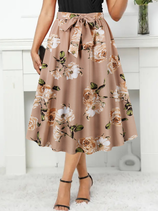 Cezhraničná horúca potlačená vlnová bodkovaná sukňa s opaskom