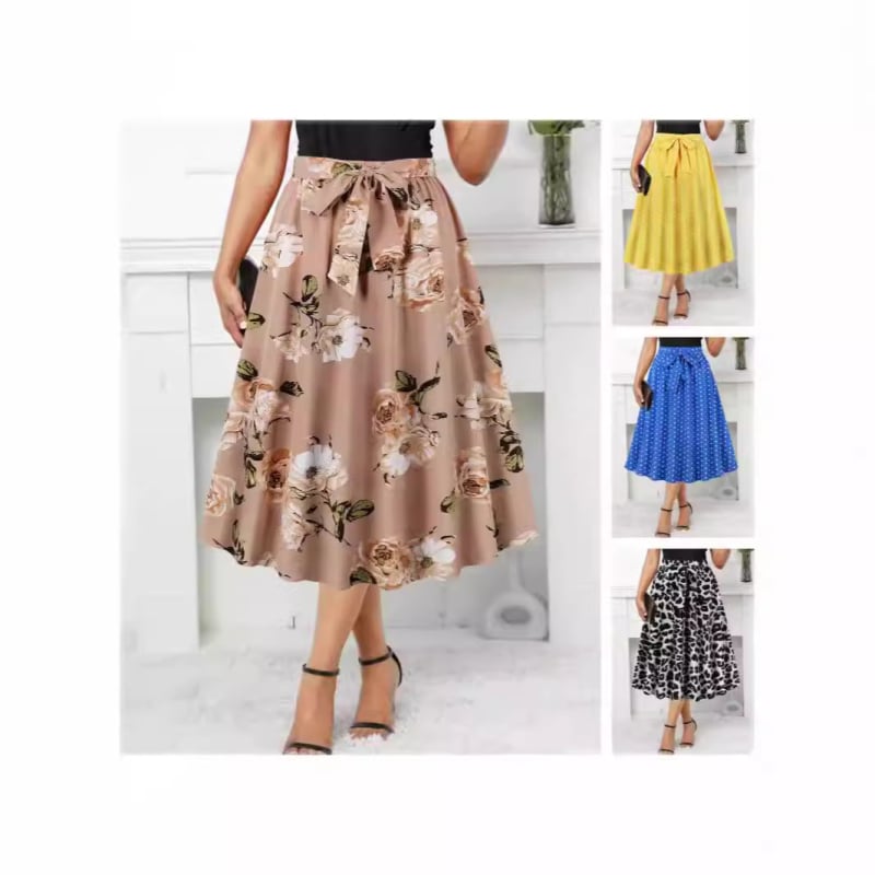 Cezhraničná horúca potlačená vlnová bodkovaná sukňa s opaskom