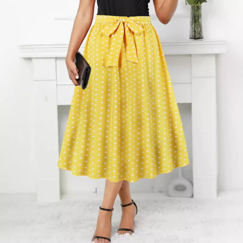 Cezhraničná horúca potlačená vlnová bodkovaná sukňa s opaskom