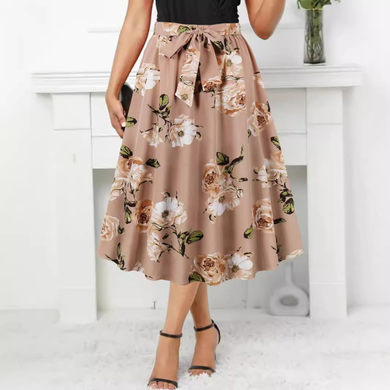 Cezhraničná horúca potlačená vlnová bodkovaná sukňa s opaskom