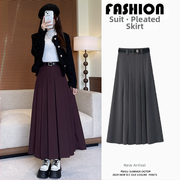 [Stohovanie placket] 24 Zimná sukňa Puyuan s vysokým pásom, zoštíhľujúca skladaná sukňa s opaskom, veľký pás, vysoký pás, elegantný a módny oblek