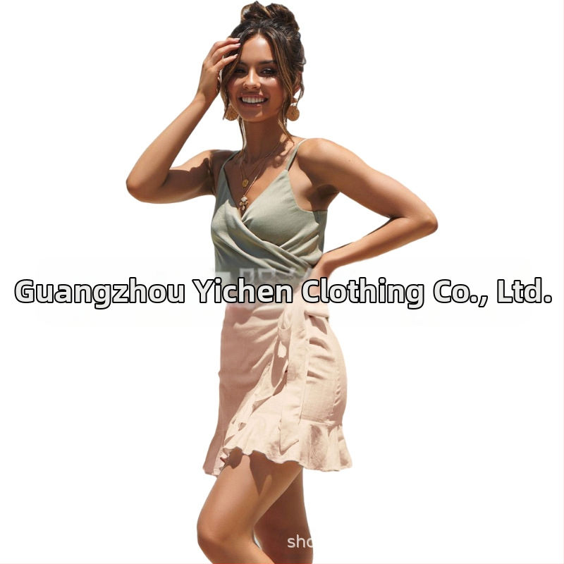 Dámska krátka sukňa s vysokým pásom a jednofarebným vzorom, cezhraničná Amazonka, európska a americká, s krátkymi rukávmi, 8766