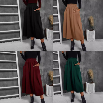 Elegantná sukňa s vysokým pásom, európsky a americký cezhraničný export, elegantná sukňa s vysokým pásom a stredne dlhým dizajnom v štýle A