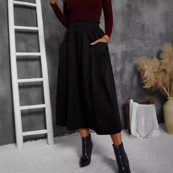 Elegantná sukňa s vysokým pásom, európsky a americký cezhraničný export, elegantná sukňa s vysokým pásom a stredne dlhým dizajnom v štýle A