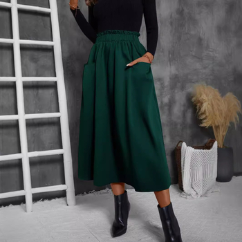 Elegantná sukňa s vysokým pásom, európsky a americký cezhraničný export, elegantná sukňa s vysokým pásom a stredne dlhým dizajnom v štýle A