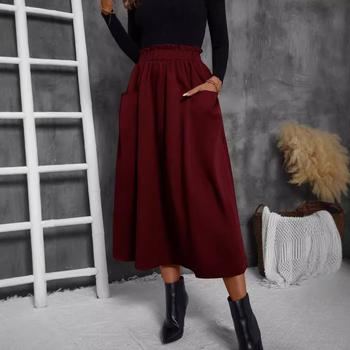 Elegantná sukňa s vysokým pásom, európsky a americký cezhraničný export, elegantná sukňa s vysokým pásom a stredne dlhým dizajnom v štýle A