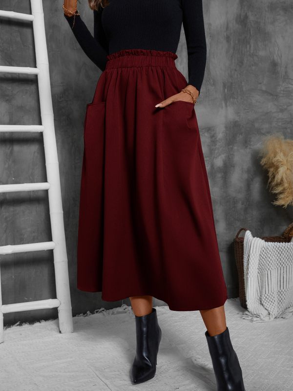 Elegantná sukňa s vysokým pásom, európsky a americký cezhraničný export, elegantná sukňa s vysokým pásom a stredne dlhým dizajnom v štýle A