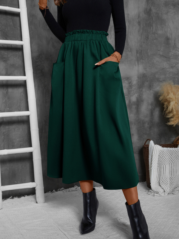 Elegantná sukňa s vysokým pásom, európsky a americký cezhraničný export, elegantná sukňa s vysokým pásom a stredne dlhým dizajnom v štýle A