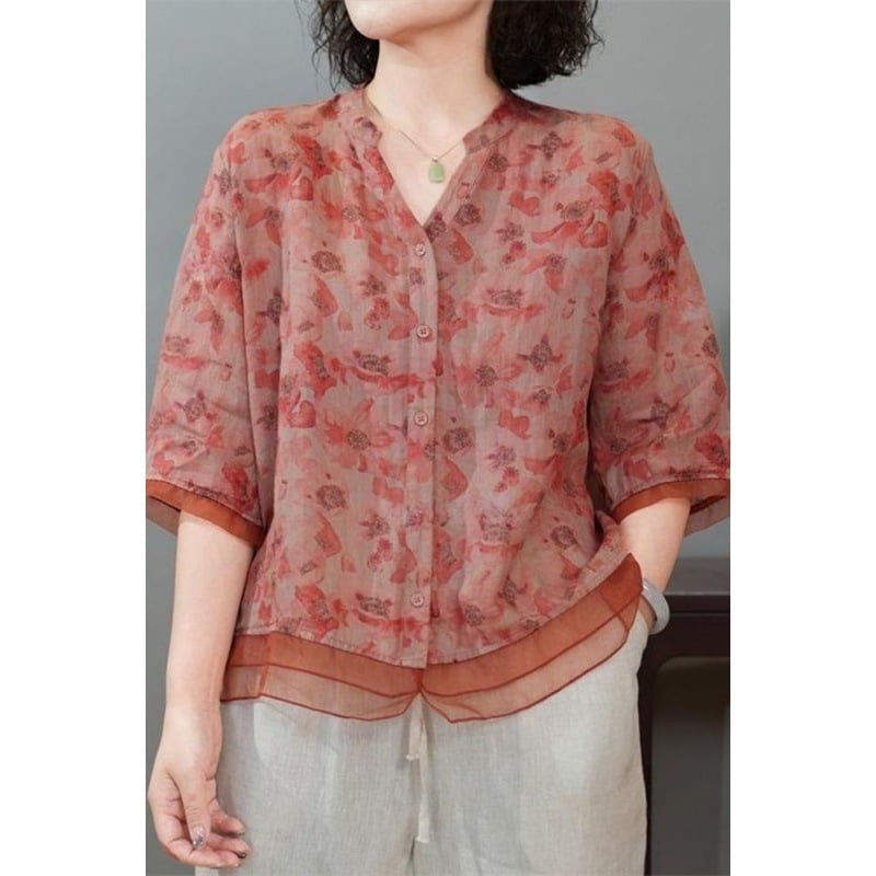 Femeii cămașă de vară cu imprimeu retro, stil retro, cămașă mică, de înaltă calitate, cămașă nouă, stil retro, casual, topuri
