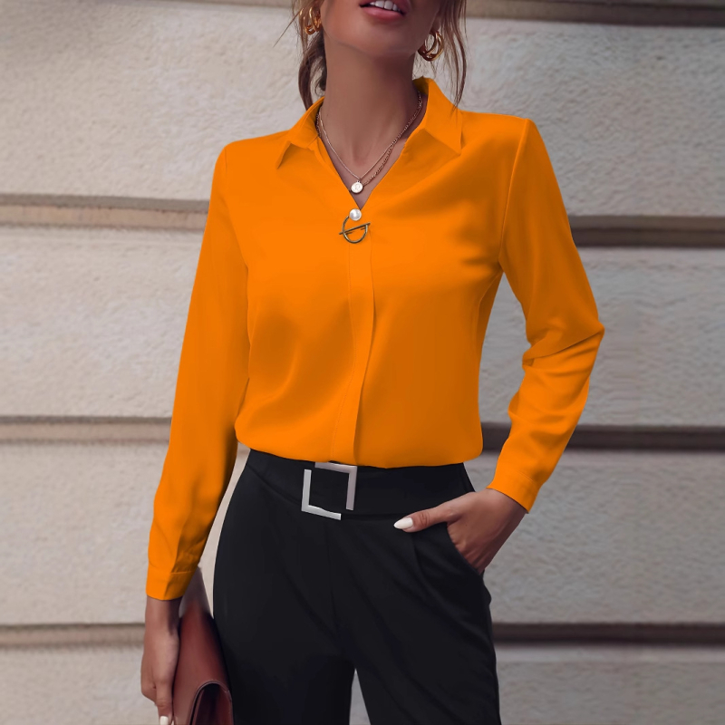 Dámske košele pre európske a americké dochádzajúce ženy, všestranné a jednoduché jednofarebné košele Amazon, košele s dlhým rukávom strednej dĺžky pre väčšie veľkosti