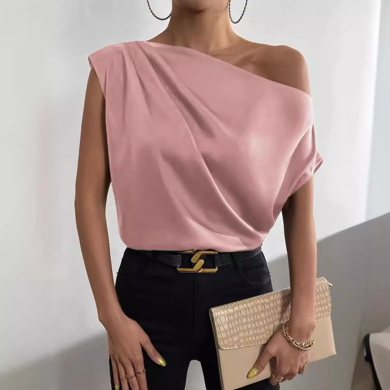 2024 m. Europos ir Amerikos „Amazon“ tarpvalstybinė moteriška pavasario ir vasaros atlasinė vienspalvė pečių asimetrinė apykaklė liemenė