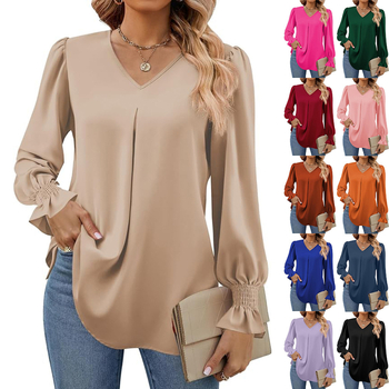 Nova modna ležerna košulja dugih rukava s V-izrezom za jesen i zimu 2023., široka šifonska košulja s dugim rukavima, Amazon AliExpress, za jesen i zimu