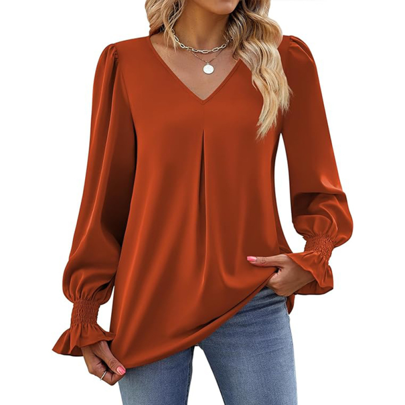 Nova modna ležerna košulja dugih rukava s V-izrezom za jesen i zimu 2023., široka šifonska košulja s dugim rukavima, Amazon AliExpress, za jesen i zimu