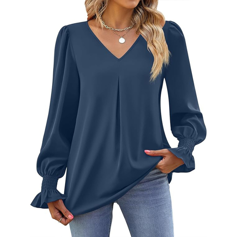 Nova modna ležerna košulja dugih rukava s V-izrezom za jesen i zimu 2023., široka šifonska košulja s dugim rukavima, Amazon AliExpress, za jesen i zimu