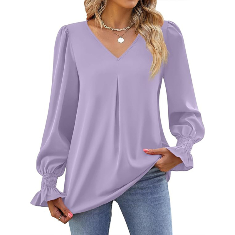 Nova modna ležerna košulja dugih rukava s V-izrezom za jesen i zimu 2023., široka šifonska košulja s dugim rukavima, Amazon AliExpress, za jesen i zimu