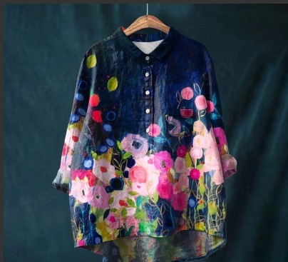 Jesenná cezhraničná nová košeľa s dlhým rukávom v čínskom štýle s potlačou v európskom a americkom štýle z roku 2024, módna univerzálna klopová košeľa