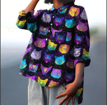 Jesenná cezhraničná nová košeľa s dlhým rukávom v čínskom štýle s potlačou v európskom a americkom štýle z roku 2024, módna univerzálna klopová košeľa