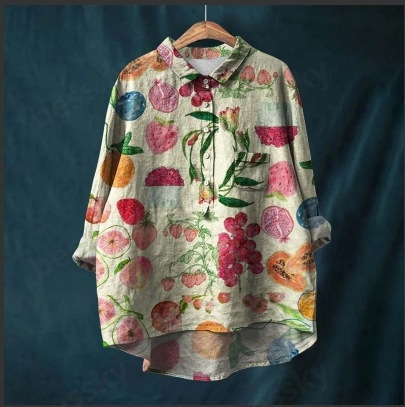 Jesenná cezhraničná nová košeľa s dlhým rukávom v čínskom štýle s potlačou v európskom a americkom štýle z roku 2024, módna univerzálna klopová košeľa