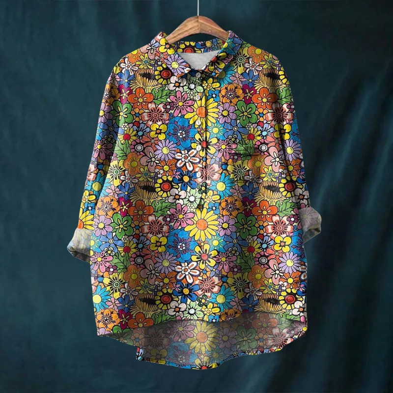 Jesenná cezhraničná nová košeľa s dlhým rukávom v čínskom štýle s potlačou v európskom a americkom štýle z roku 2024, módna univerzálna klopová košeľa
