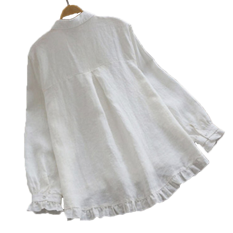 2022 primăvara nouă stil japonez lejer bumbac in top femei în formă de A culoare solidă cămașă de mărime mare cu volane cămașă de bumbac in femei