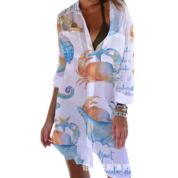 Amazon neovisna postaja 2022 proljeće i ljeto europska i američka majica srednje duljine s printom, bluza s printom za odmor na plaži i zaštitu od sunca