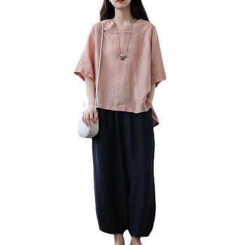 Ležerna, velika, jednostavna pamučna i lanena majica kratkih rukava za žene, nova, široka, za mršavljenje, nepravilnog rasjeka, za ljeto 2023.