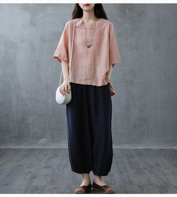 Ležerna, velika, jednostavna pamučna i lanena majica kratkih rukava za žene, nova, široka, za mršavljenje, nepravilnog rasjeka, za ljeto 2023.