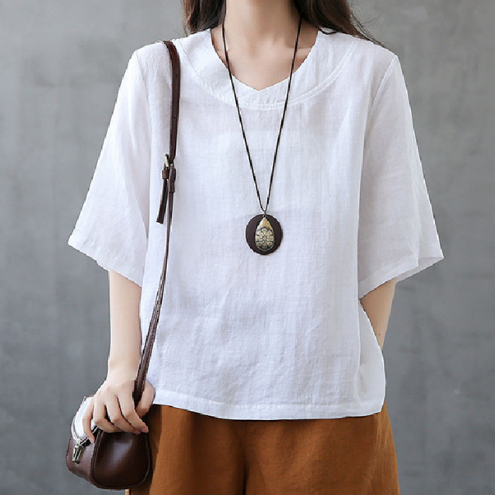 Ležerna, velika, jednostavna pamučna i lanena majica kratkih rukava za žene, nova, široka, za mršavljenje, nepravilnog rasjeka, za ljeto 2023.