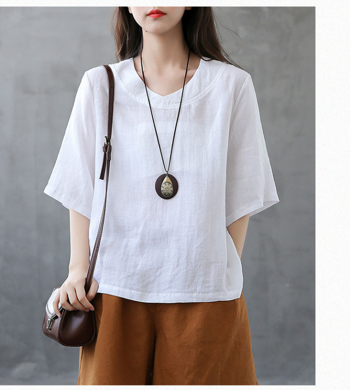 Ležerna, velika, jednostavna pamučna i lanena majica kratkih rukava za žene, nova, široka, za mršavljenje, nepravilnog rasjeka, za ljeto 2023.