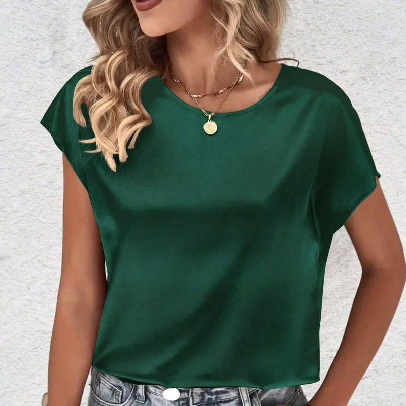 Tricou de vară pentru femei cu mânecă scurtă și guler rotund, lejer, cu Amazon, dorește comerț exterior european și american, vara anului 2024