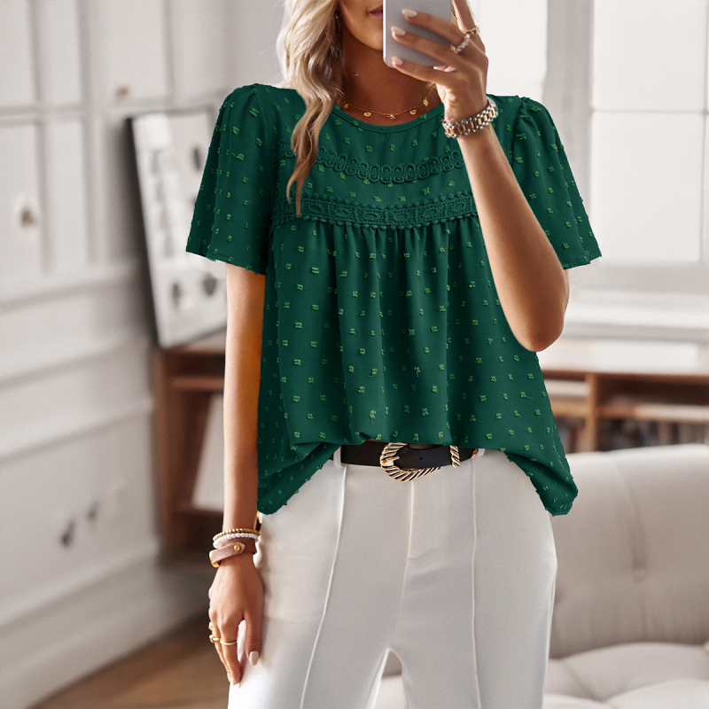 „Kaikuo Cross-Border“ moteriški marškinėliai iš „Amazon“ 2024 m. pavasario ir vasaros eksporto laisvalaikio vienspalviai marškinėliai apvalia kaklu trumpomis rankovėmis