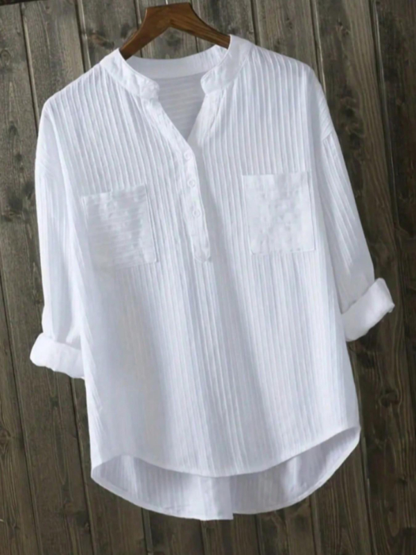 Dámske biele tričko s dlhým rukávom pre ženy z roku 2024, voľné a ležérne, s výstrihom do V