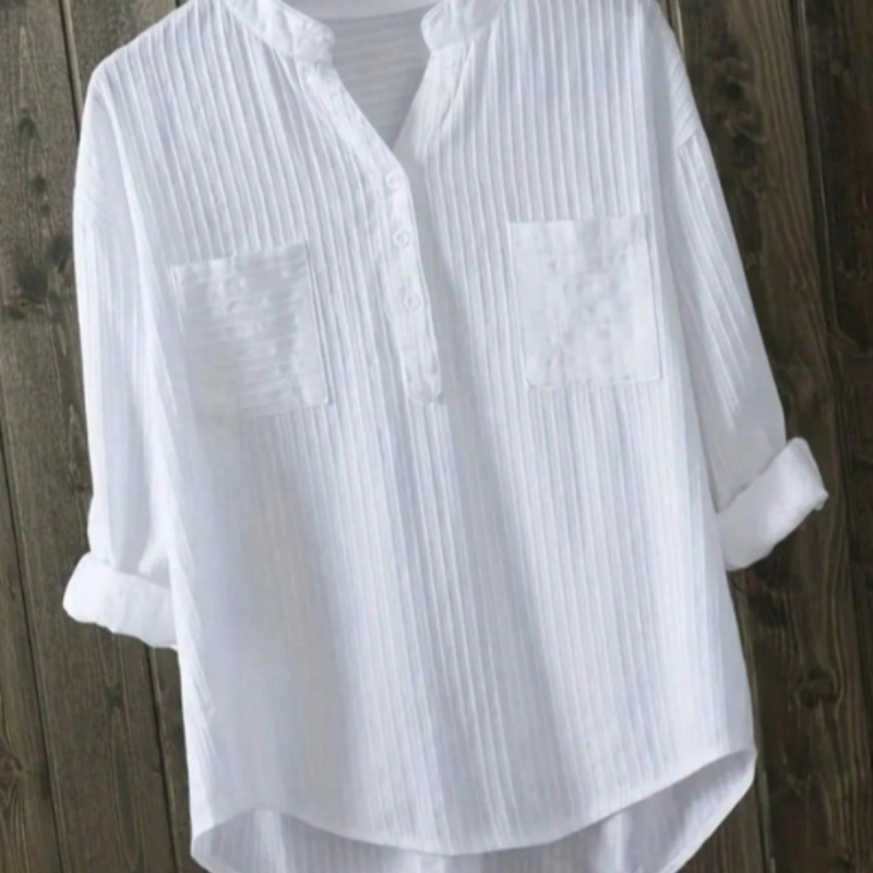 Dámske biele tričko s dlhým rukávom pre ženy z roku 2024, voľné a ležérne, s výstrihom do V