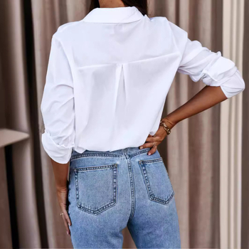 2023 AliExpress želja Amazon popularna jesenska jednostavna ženska košulja dugih rukava s V-izrezom i gumbima
