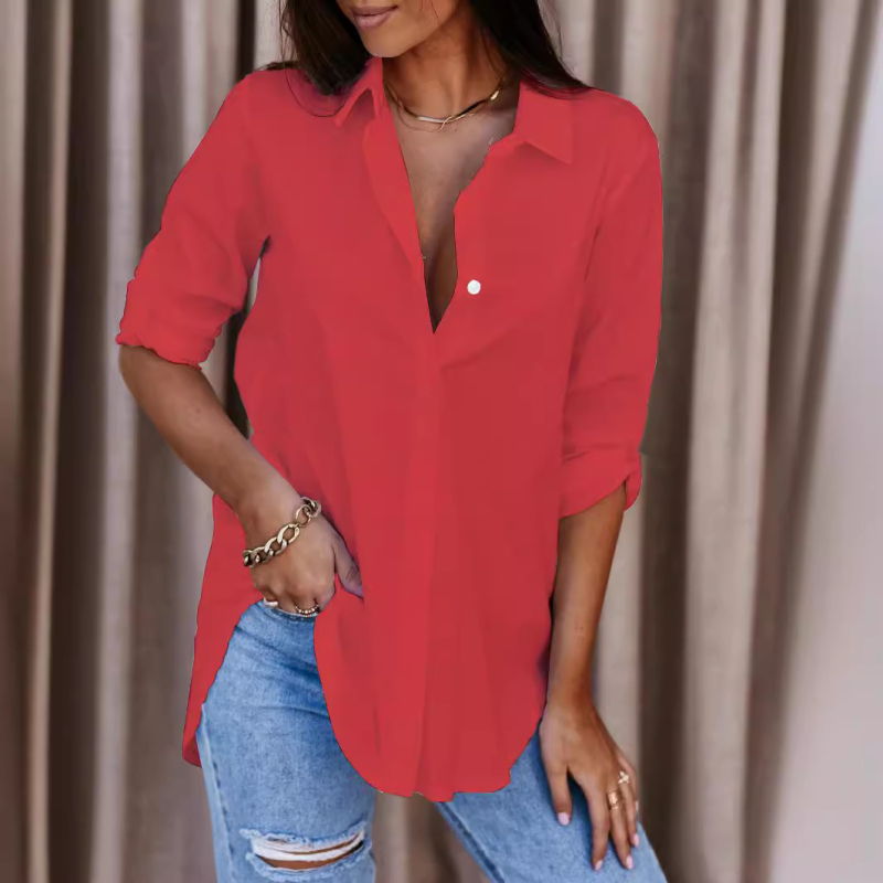 2023 AliExpress želja Amazon popularna jesenska jednostavna ženska košulja dugih rukava s V-izrezom i gumbima
